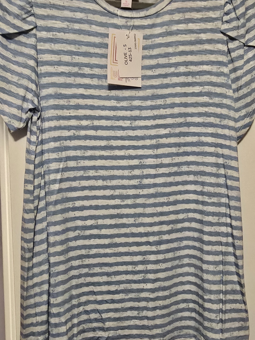 LuLaRoe Light Blue and White Striped Short Sleeve Tee